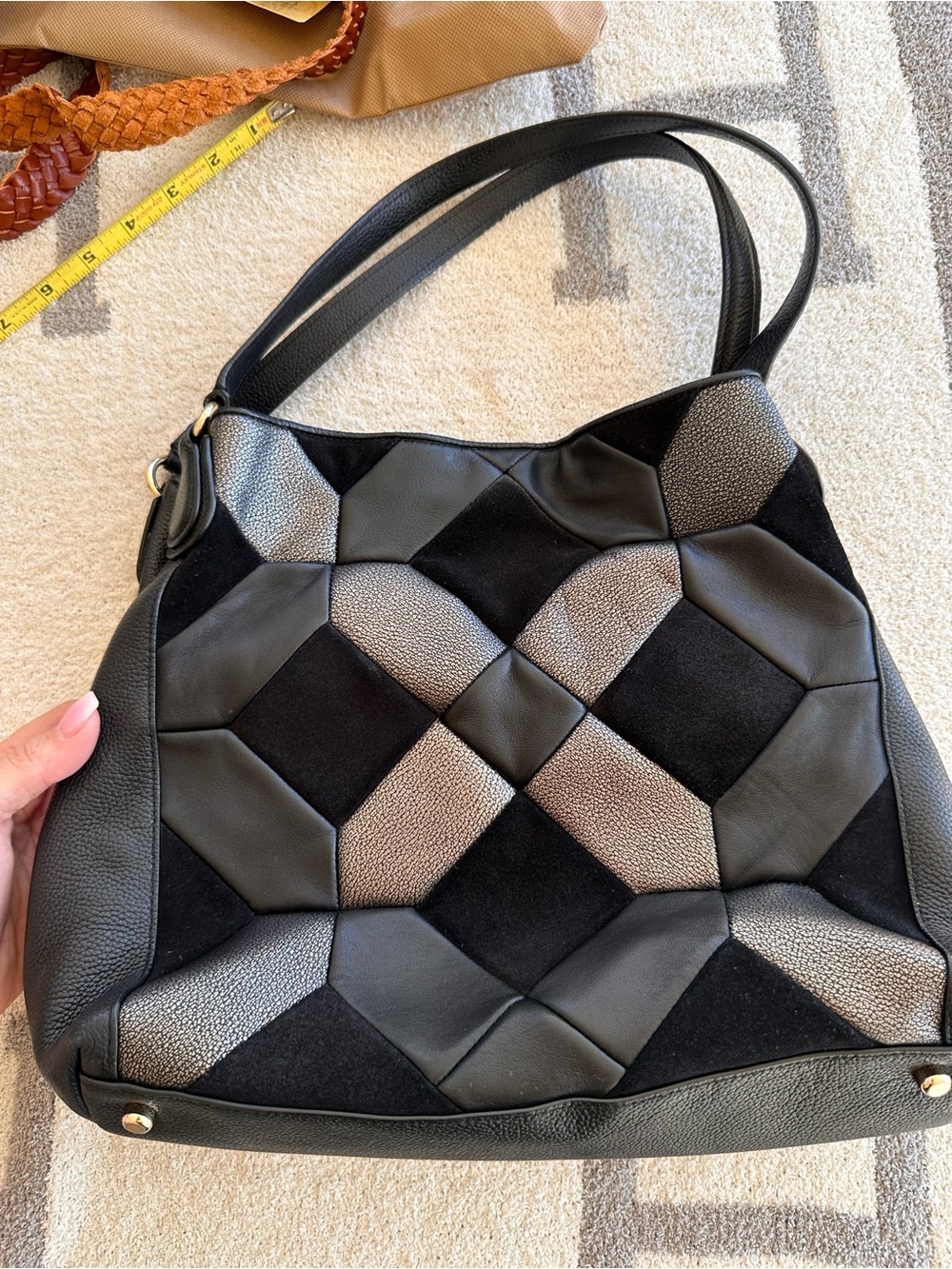 Black & Gray Geometric Patchwork Shoulder Bag by Coach Edie 31